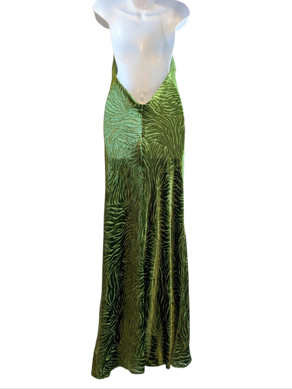 Zara Lime green velvet burnout halter Maxi dress Animal print deep v neck Medium - Picture 6 of 7